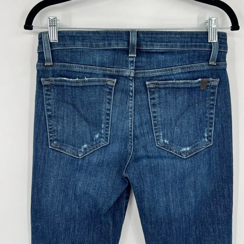 Joe’s Jeans Rolled Crop Leanne Lae Distressed Stretch Blue Medium Wash Zip 26